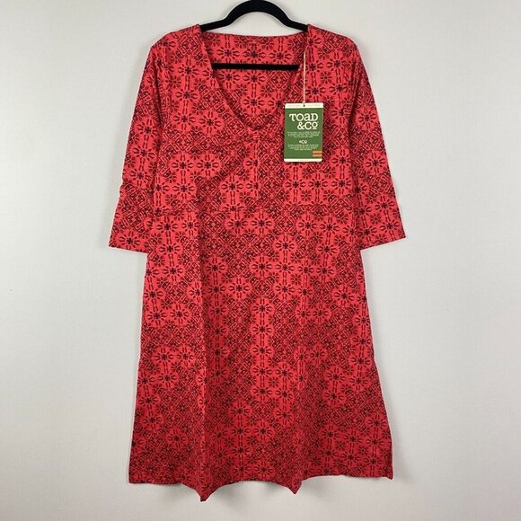 Toad & Co Rosalinda Dress Pockets Cranberry Patchwork Print V Neck Size XL - Picture 1 of 10